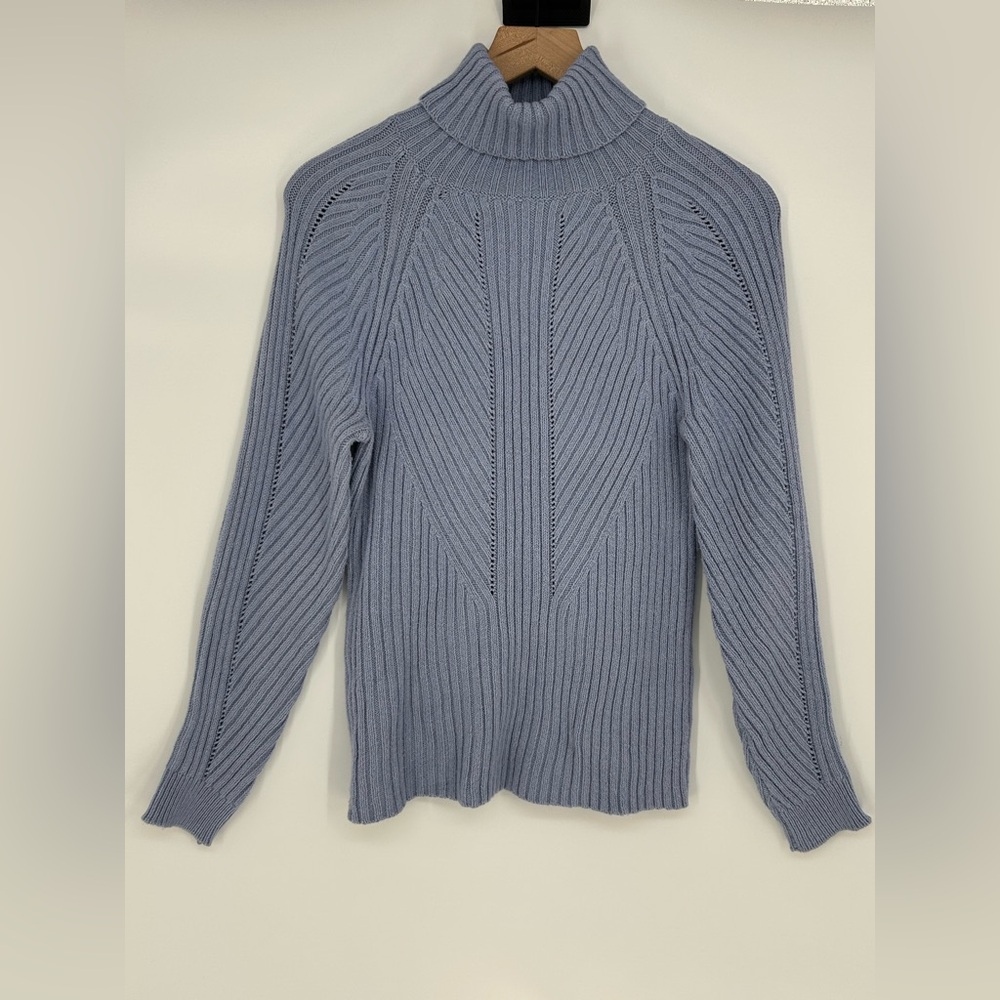 Sundance Catalog Toasty Dimensions Blue Turtleneck Sweater Cotton Silk Blend- PL